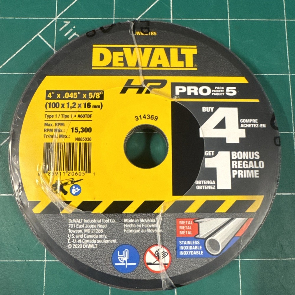 DeWalt Metal Cut-Off Wheels DW8061B5 4" x .045" x 5/8" Pro Pack 5 Wheels NEWβ